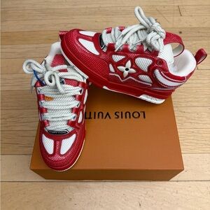 Louis Vuitton Men Red and White Sneakers with Floral Motif Size 7-13